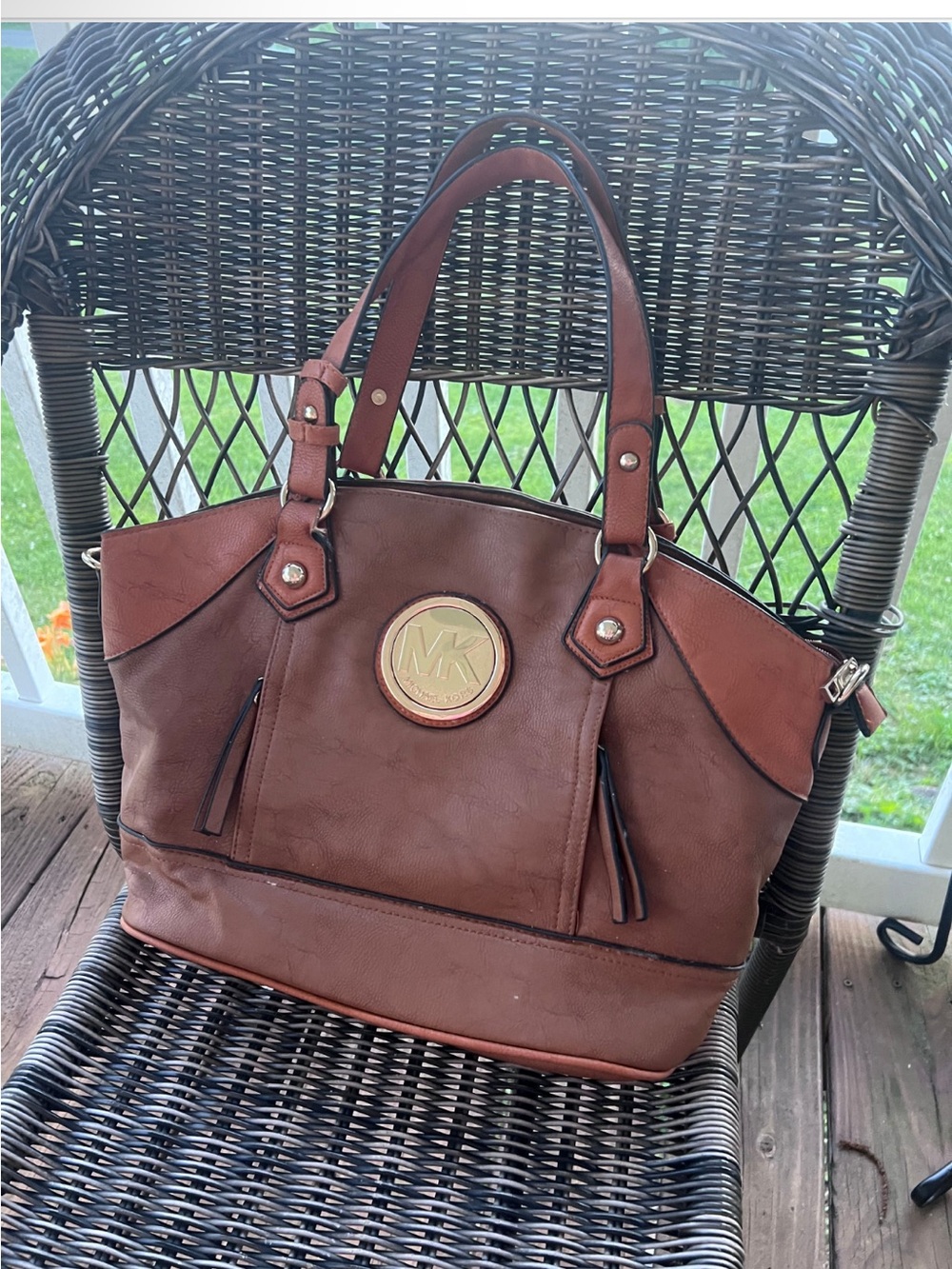 Michael Kors Cognac Leather Tote with Gold Logo